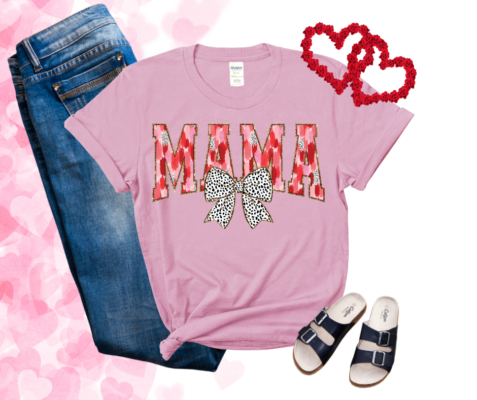 Red Watercolor Mama with Bow DTF Tee