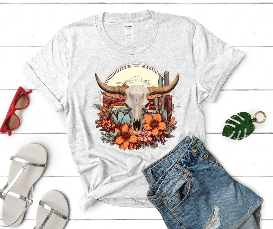 Western Bullskull Flowers (DTF Print)