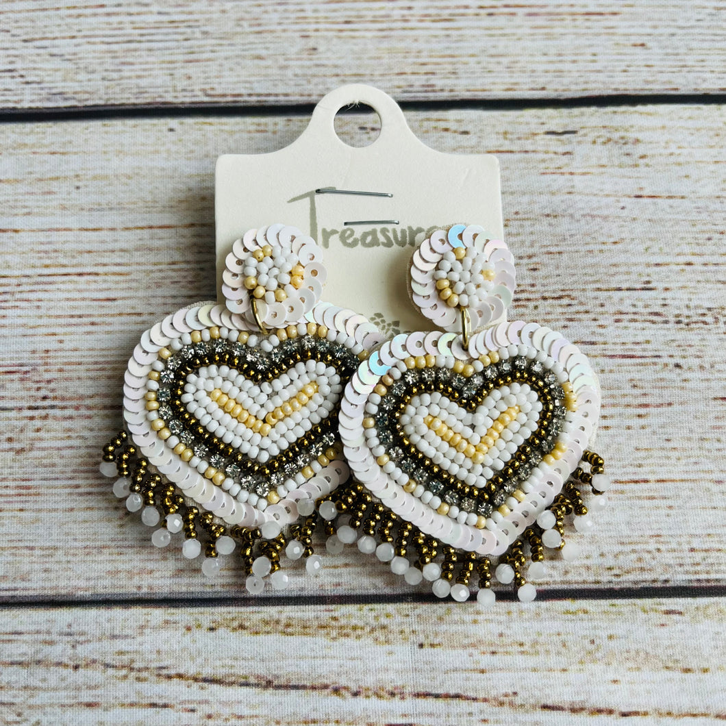 White Fringe Seed Bead Earrings