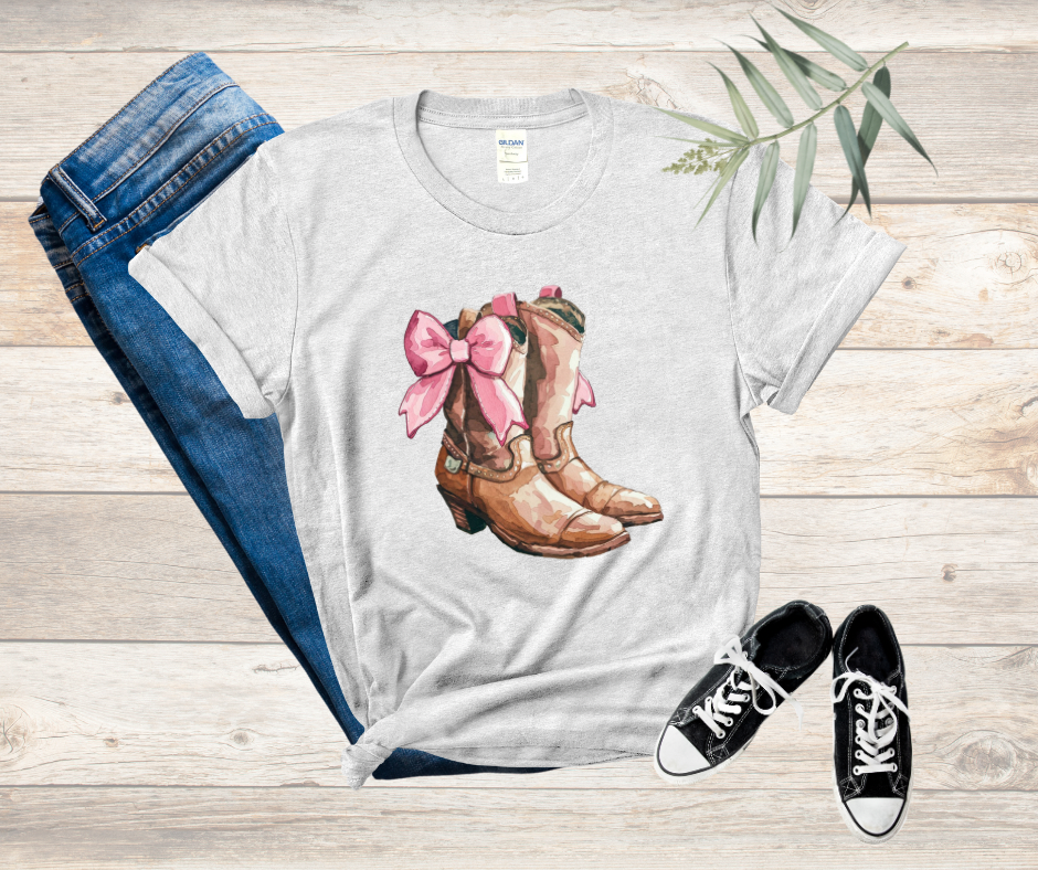 Coquette Cowboy Boot Ash Grey DTF Tee