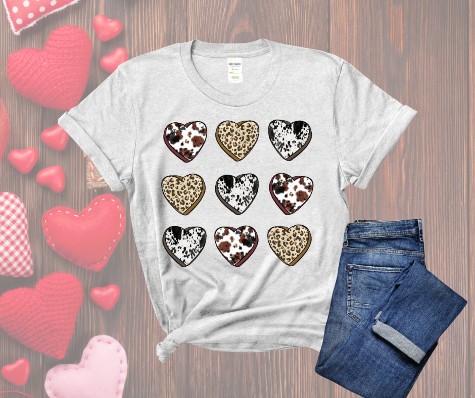 Cow Print Heart Valentine’s Day DTF Tee