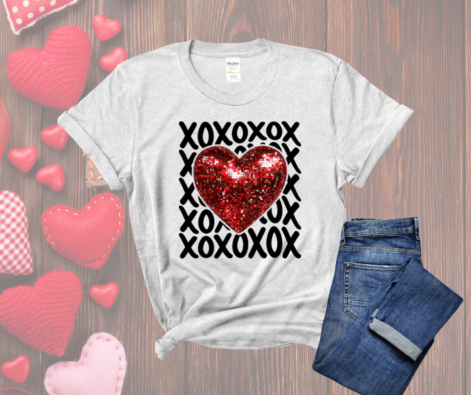 Sequin XOXO Heart Tee DTF