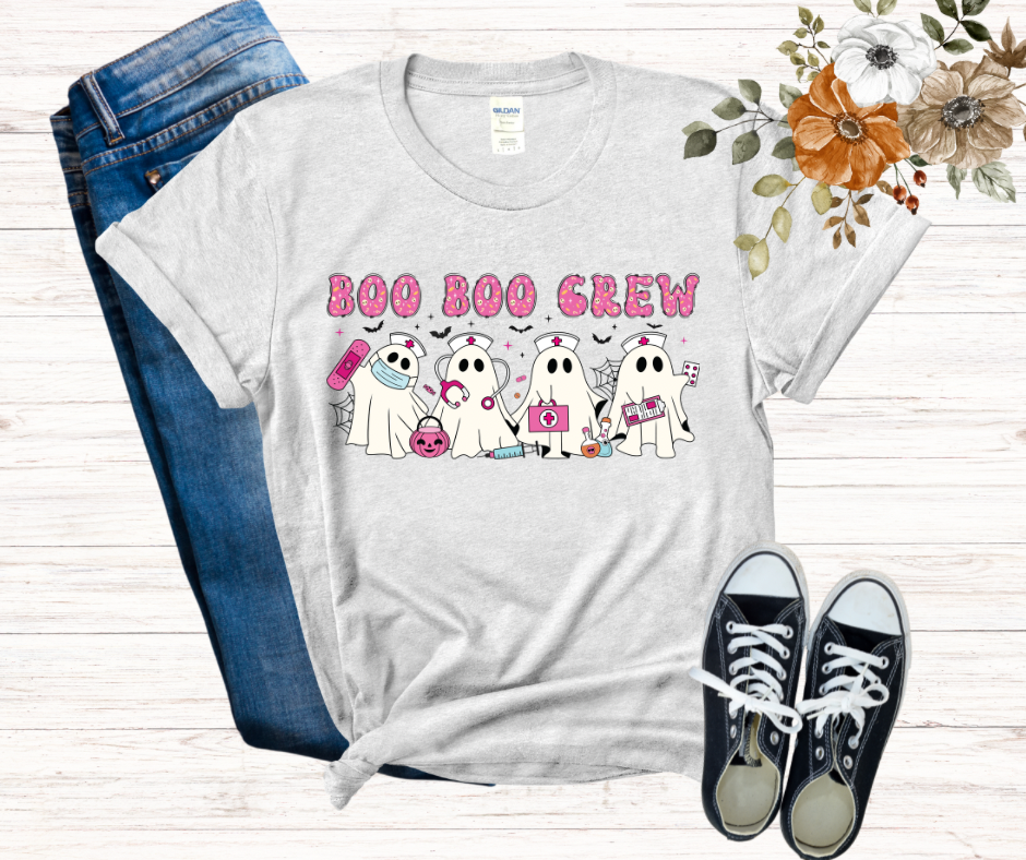 Boo Boo Crew Nurses Ash Grey DTF Tee