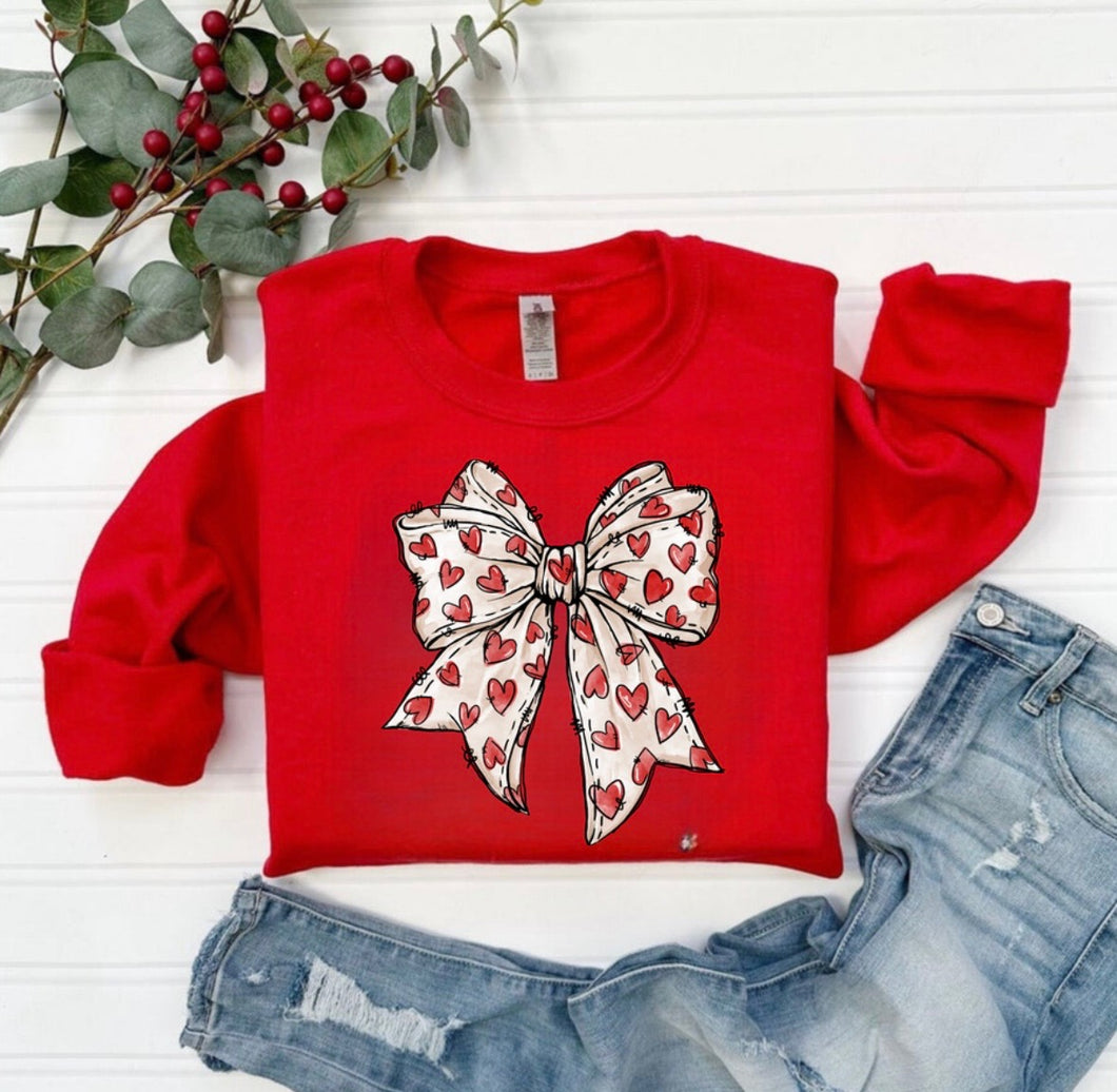 Custom Red Heart Bow Sweatshirt - Heather