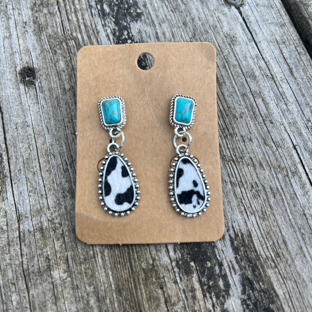 Turquoise and Cow Earrings