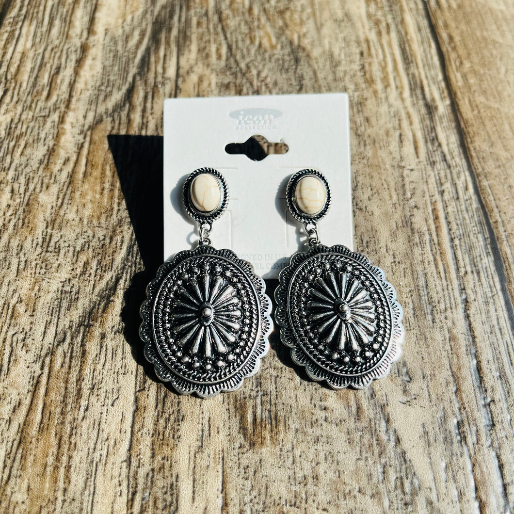 Silvertone Concho Earrings