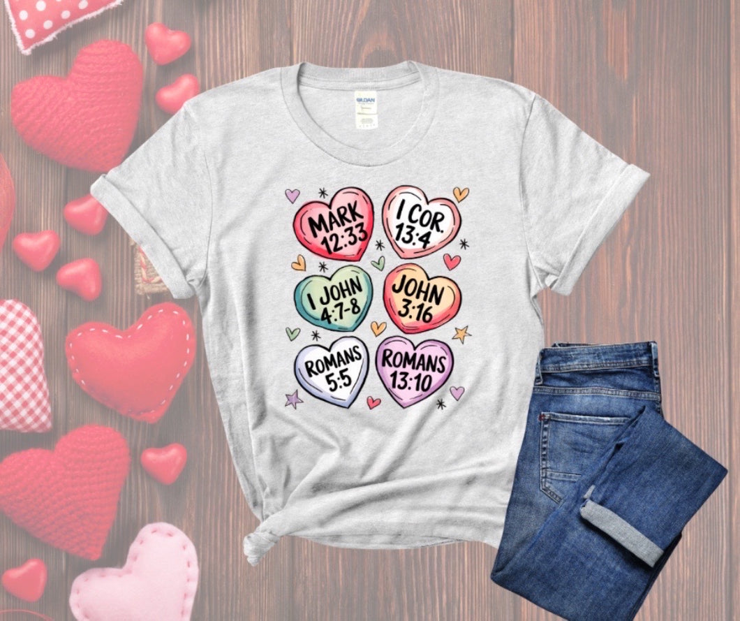 Bible Verse Conversation Hearts Tee DTF