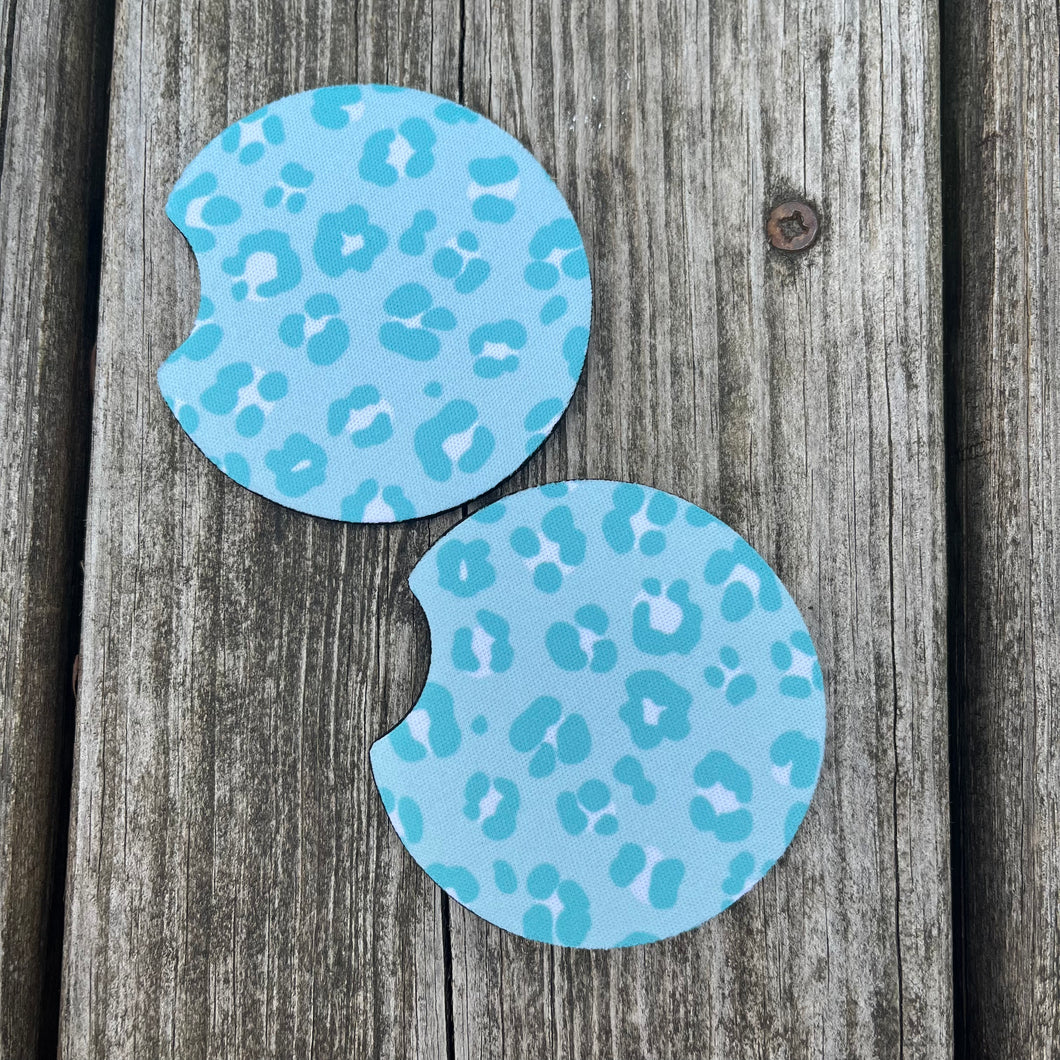 Blue Leopard Car Coasters