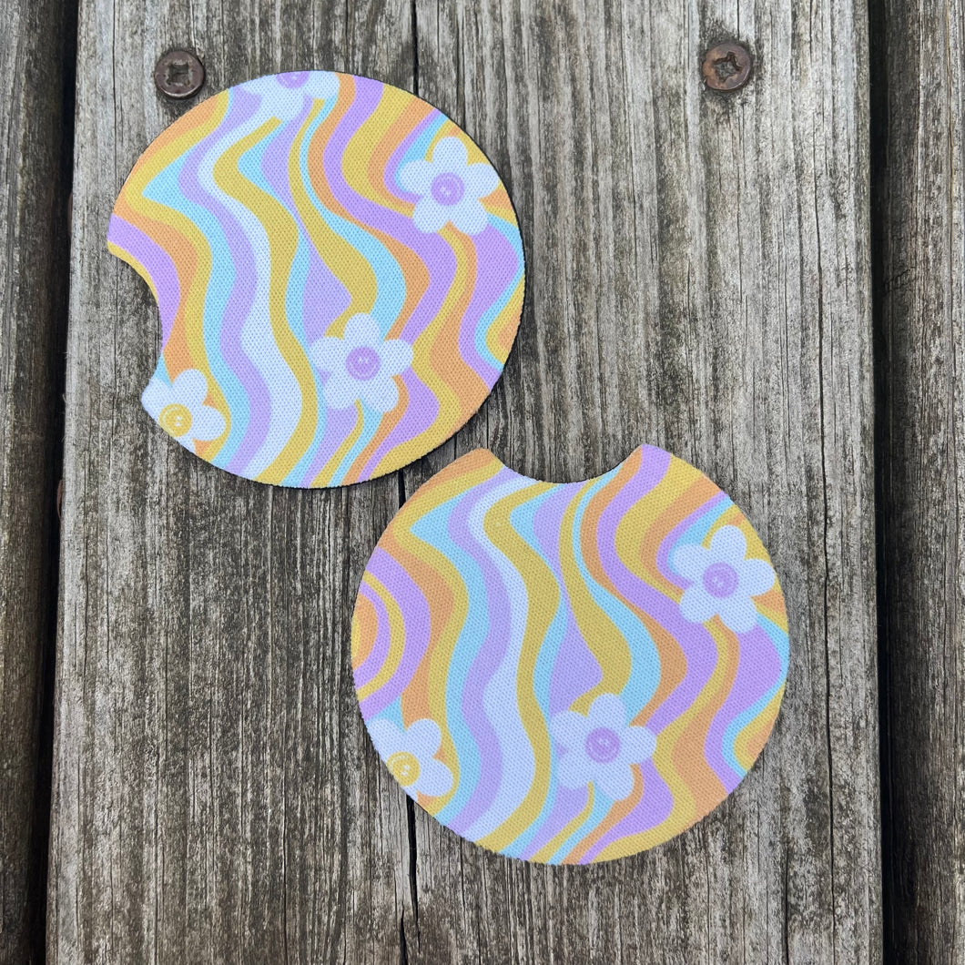 Retro Smiley Flower Car Coasters