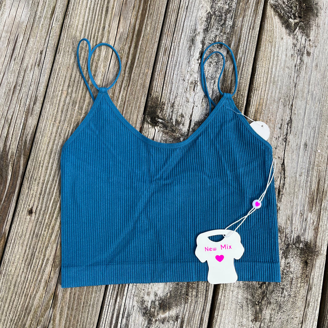 Midnight Blue Strappy Ribbed Crop Tank