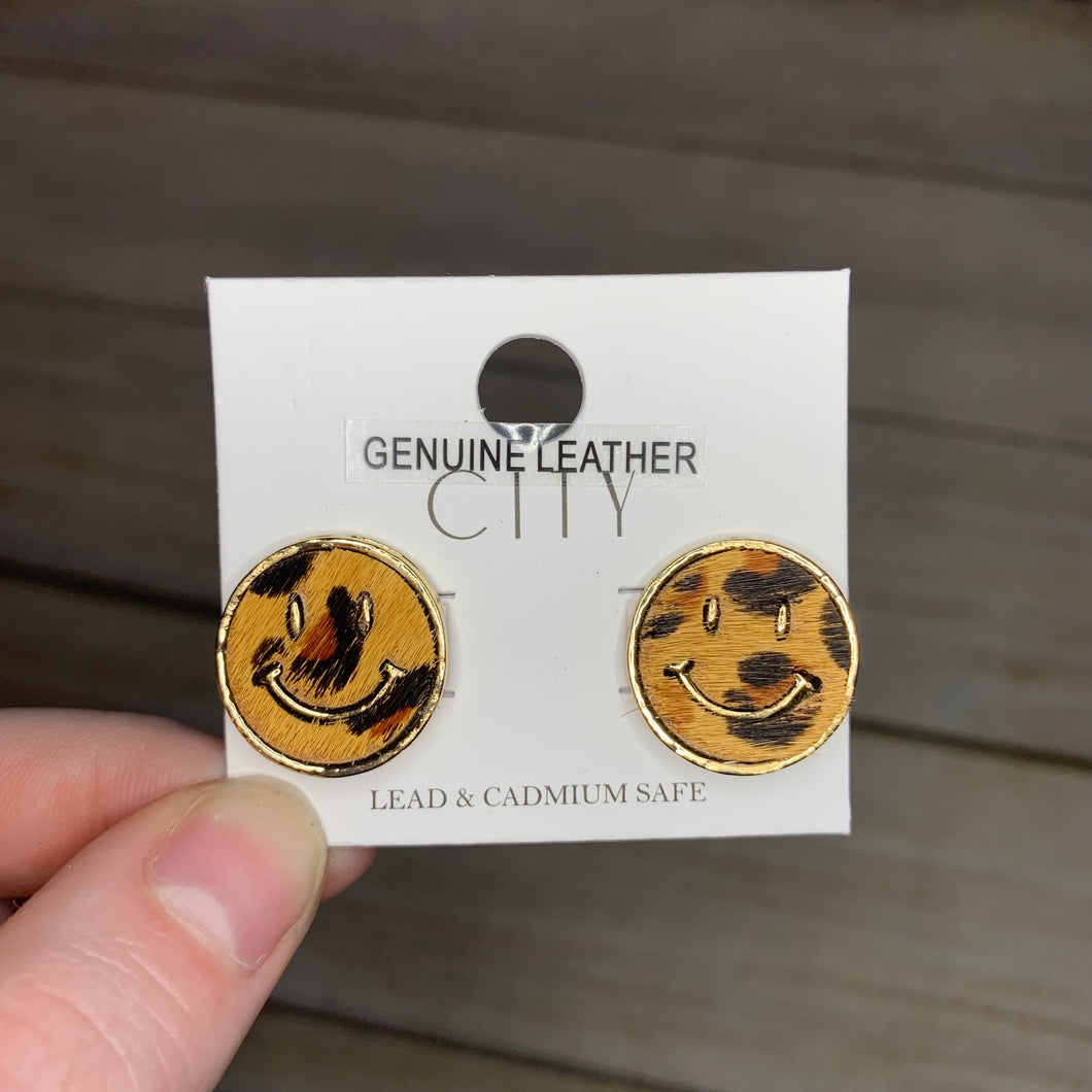 Leopard Print Smiley Earrings