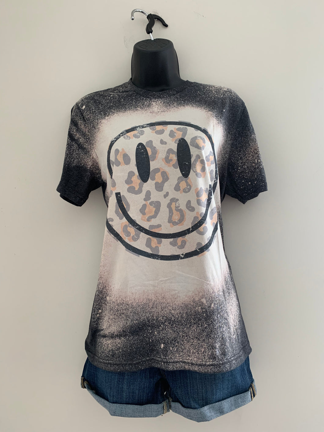 Smiley Black Leopard Bleached Tee