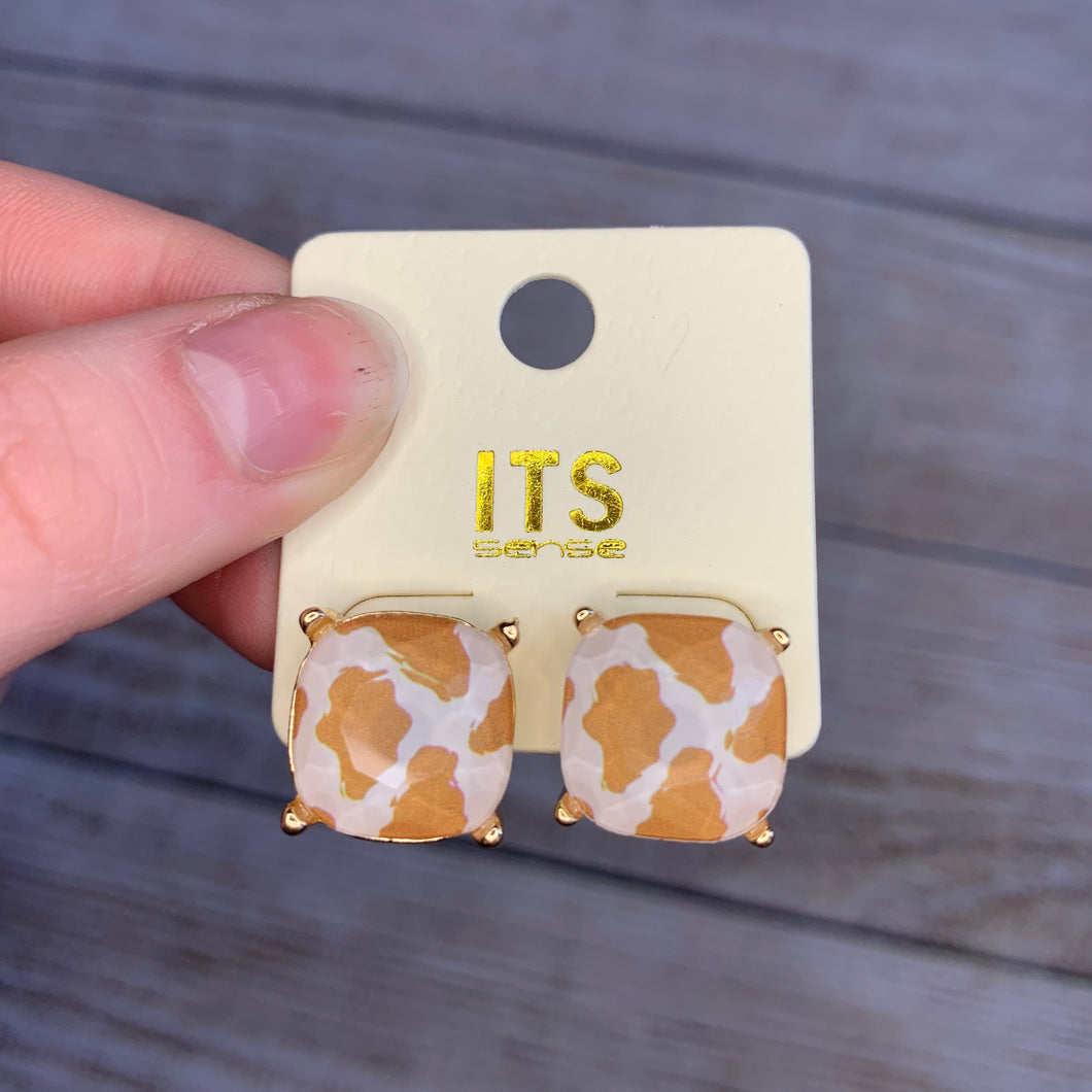 Brown Cow Print Earrings
