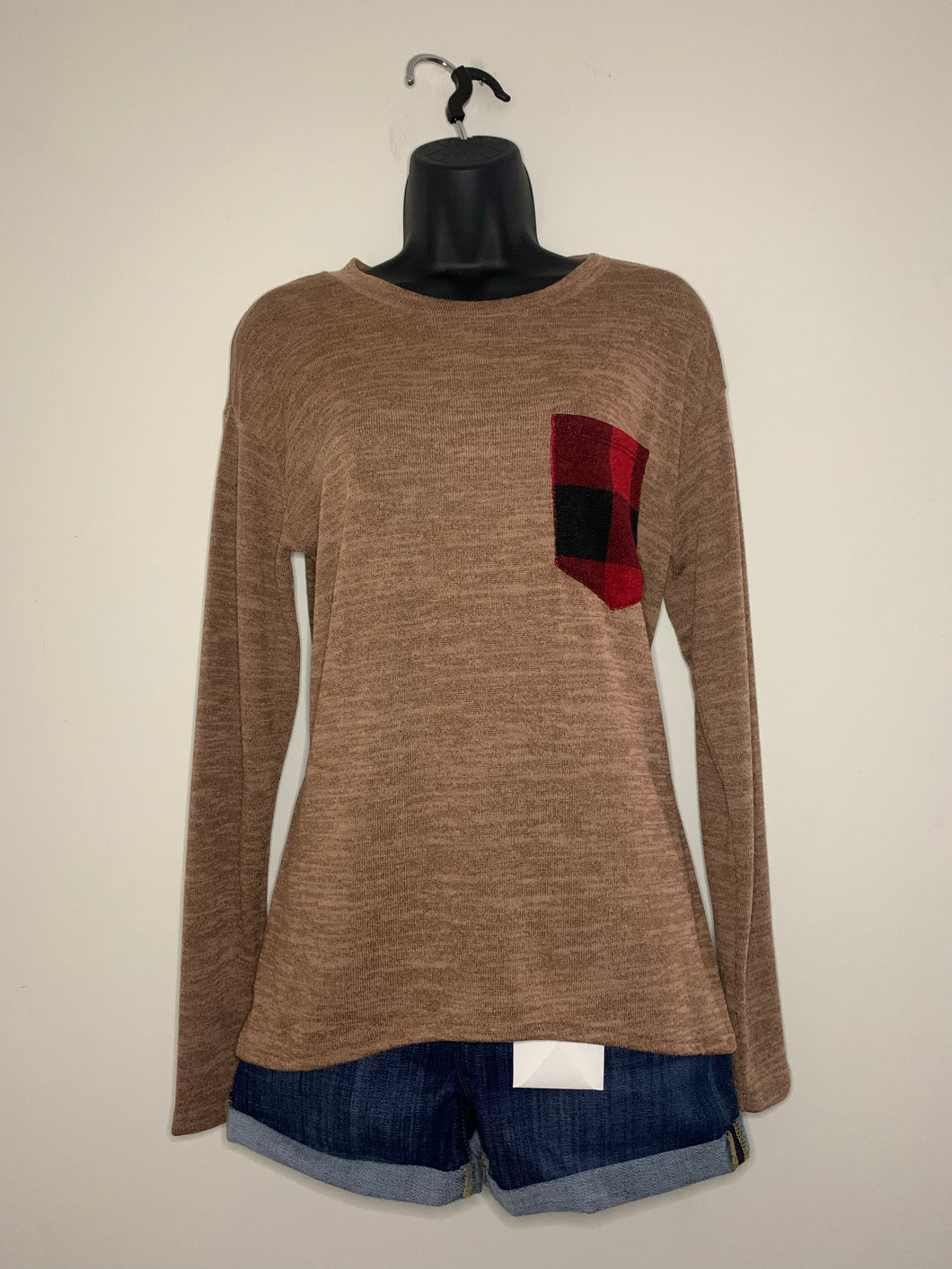 Mocha Plaid Pocket Top