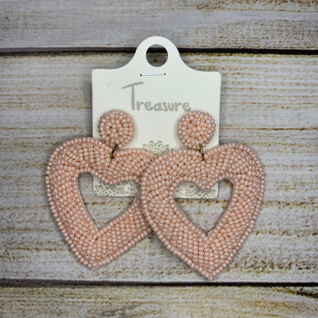 Light Pink Heart Beaded Earrings