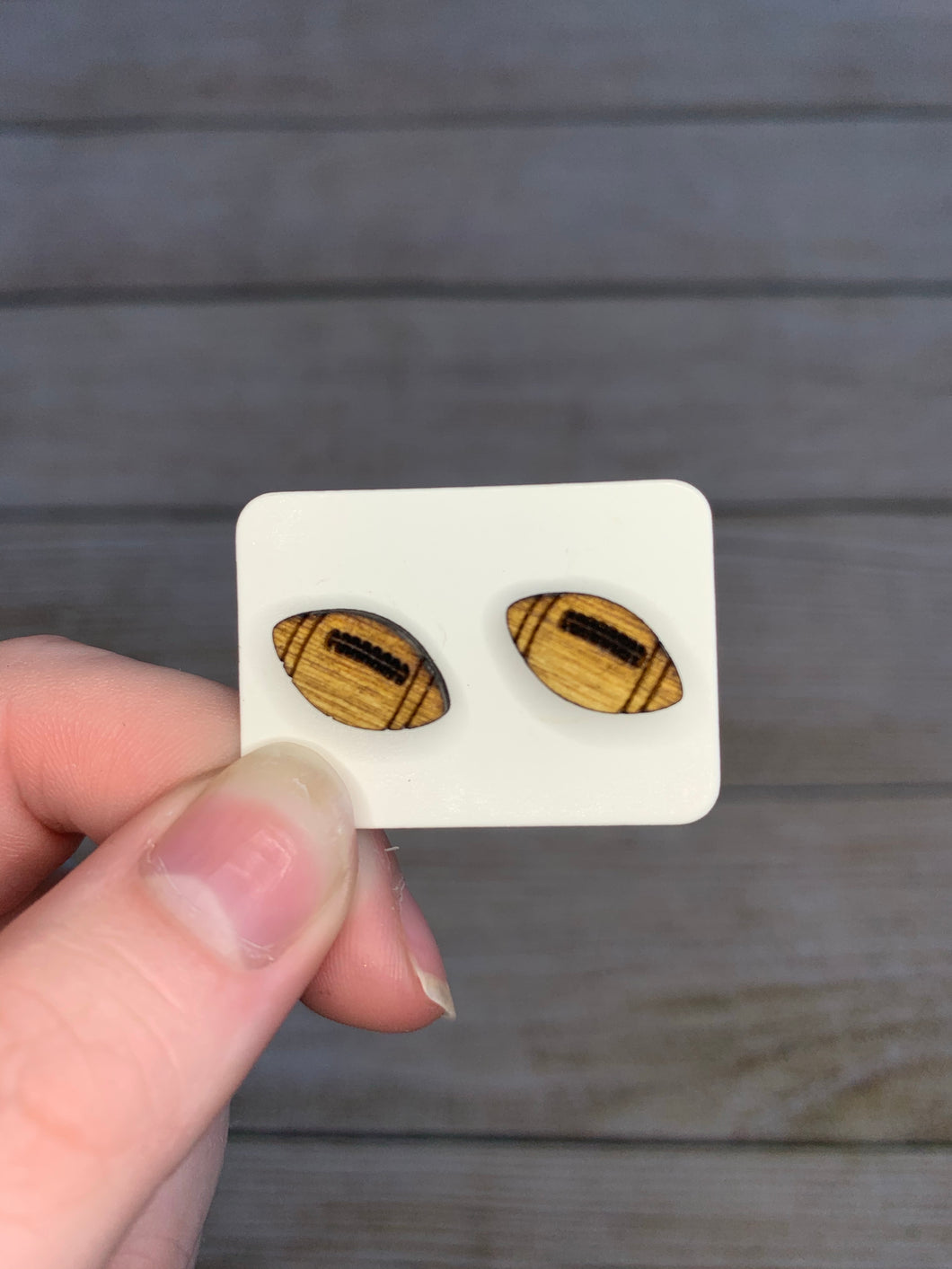 Wooden Football Earrings