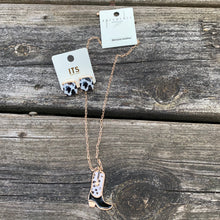 Load image into Gallery viewer, Cow Print Earring and Boot Necklace Set
