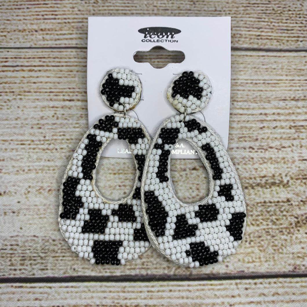 Cow Print Beaded Earrings
