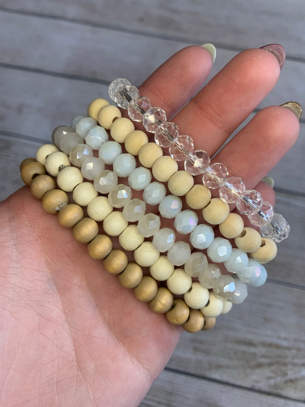 White Wooden/Beaded Bracelet Set