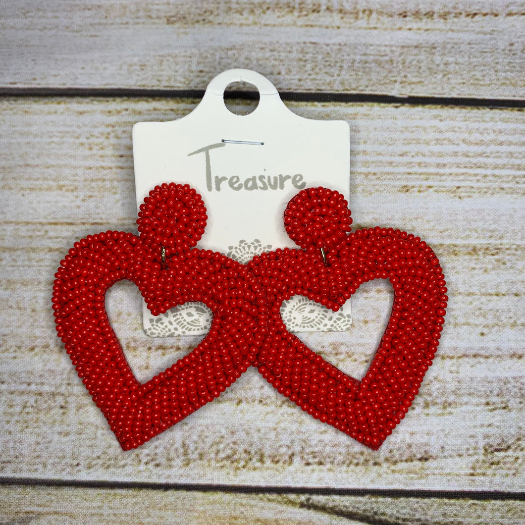 Red Beaded Heart Earrings