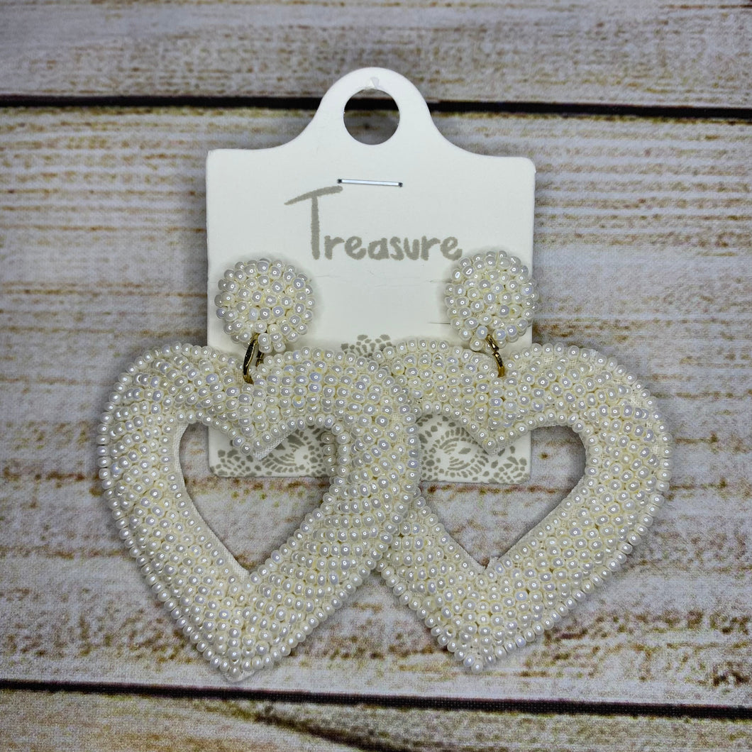 Ivory Heart Beaded Earrings