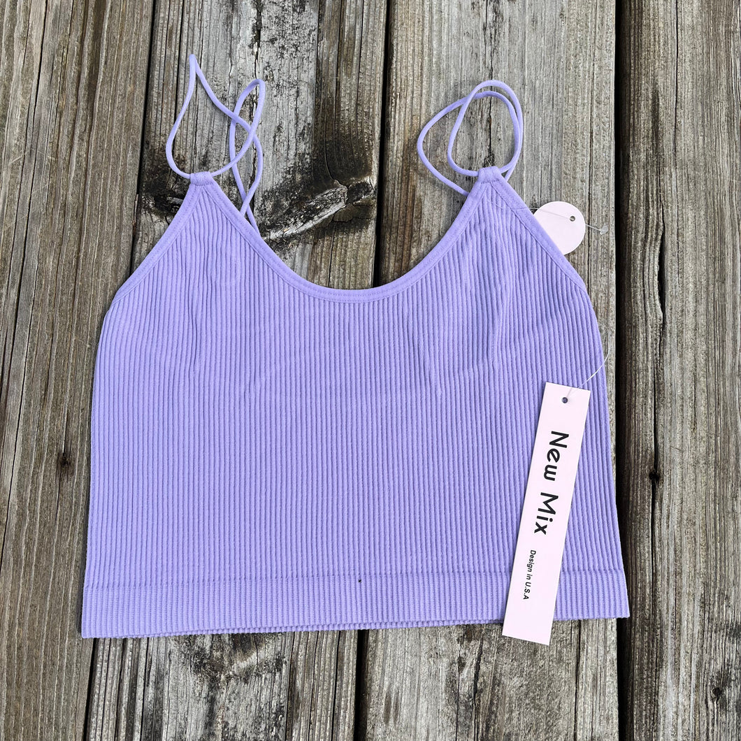 Purple Strappy Ribbed Crop Tank
