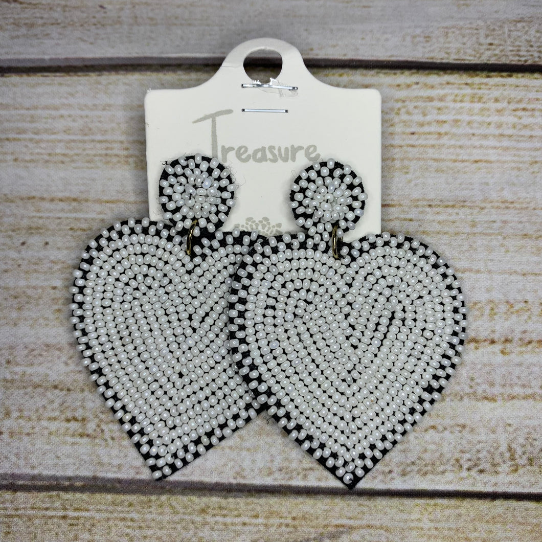 White Heart Beaded Earrings