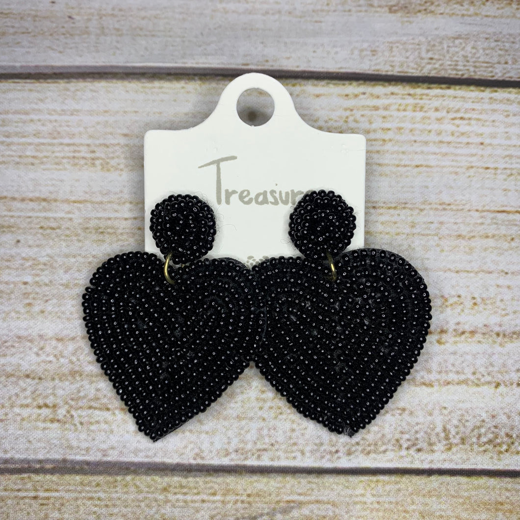 Black Heart Beaded Earrings