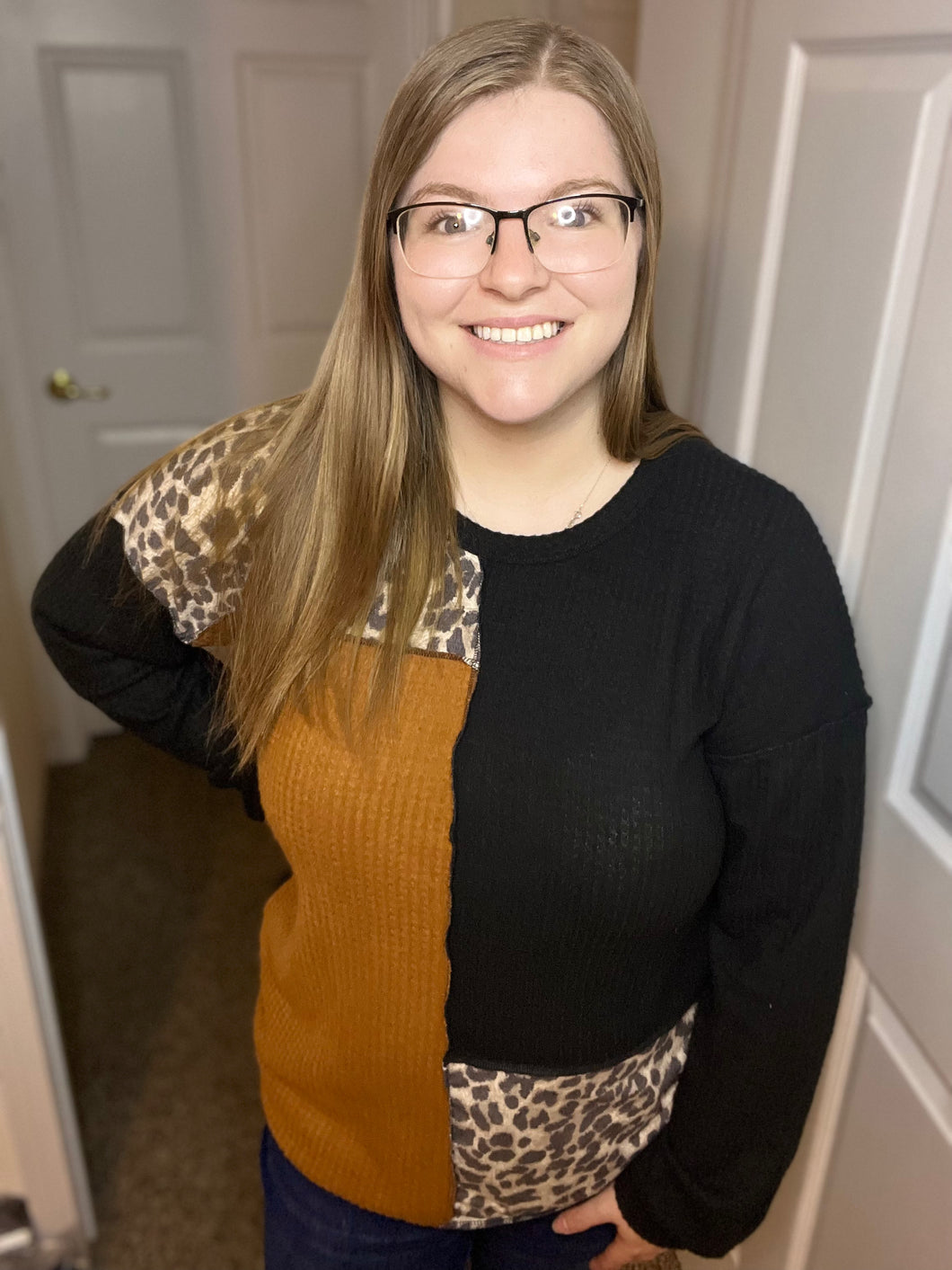 Leopard Waffle Knit Long Sleeve