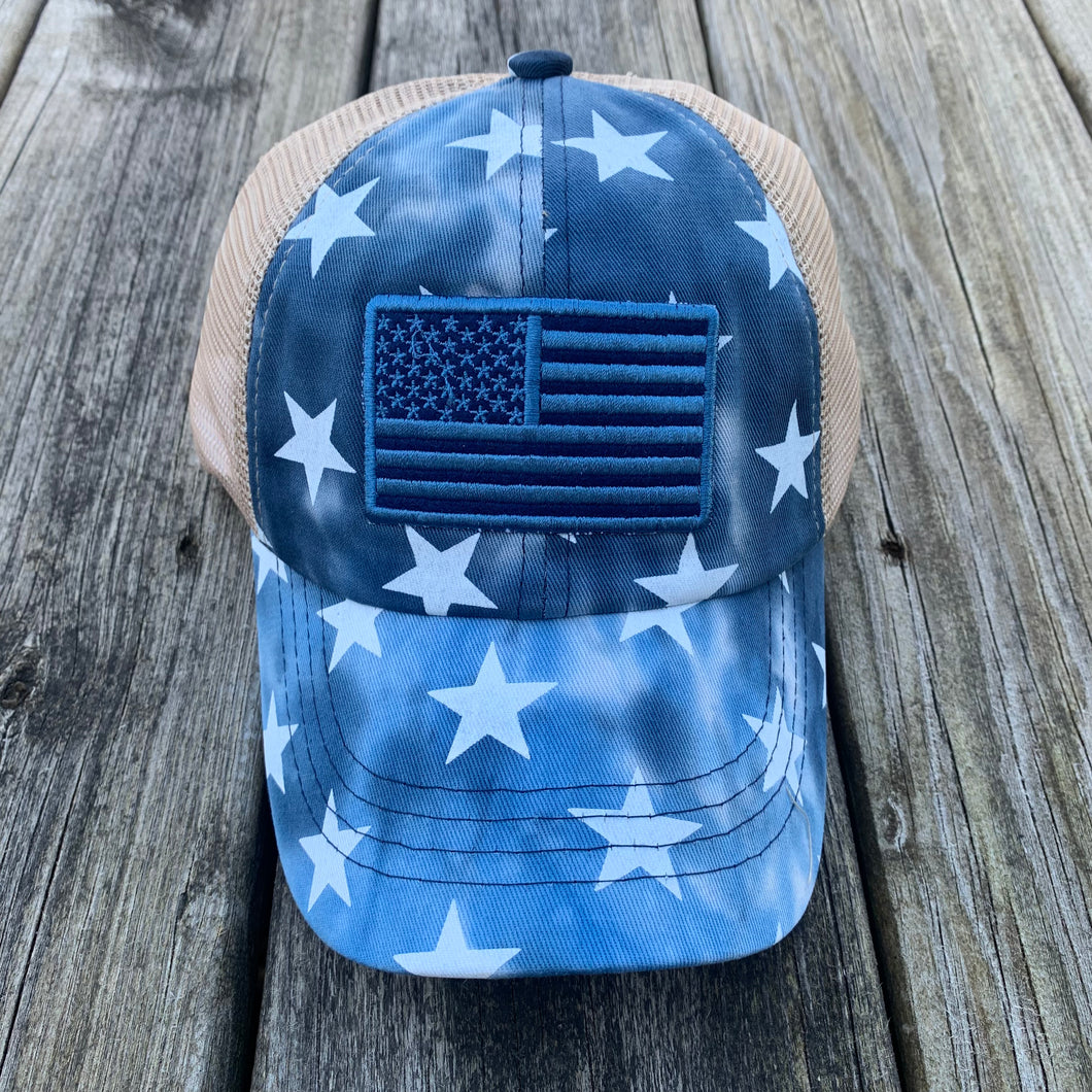 Blue Star and Flag Criss Cross CC Hat
