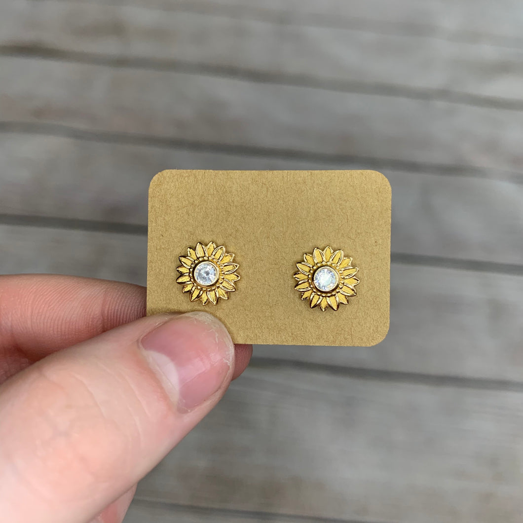 Small Gold Sunflower Earrings