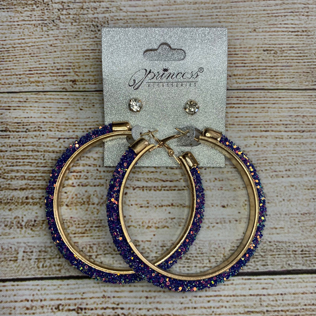 Glittery Hoops and Stud Earrings Set